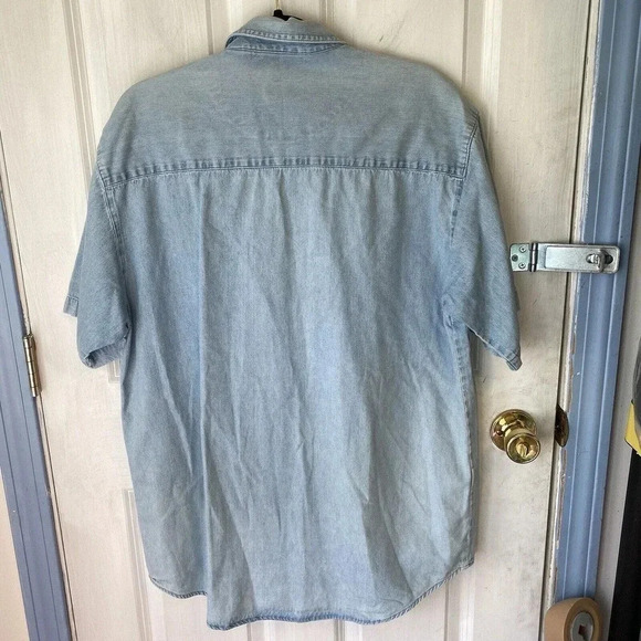 Y2K Bugleboy Original Legend Light Wash Blue Denim Button Up Shirt Men L Pocket - Picture 4 of 6